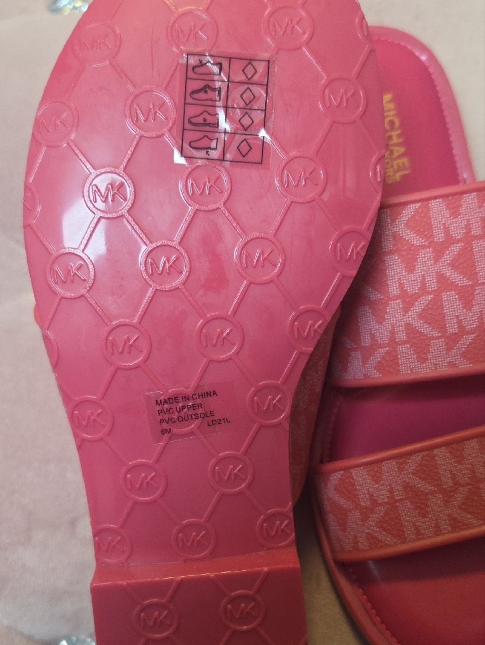 Michael Kors Pink Double Strap MK Logo Slide Sandals - Picture 3 of 5